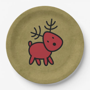 Cute Christmas Reindeer in Red and Black Cartoon Paper Plate