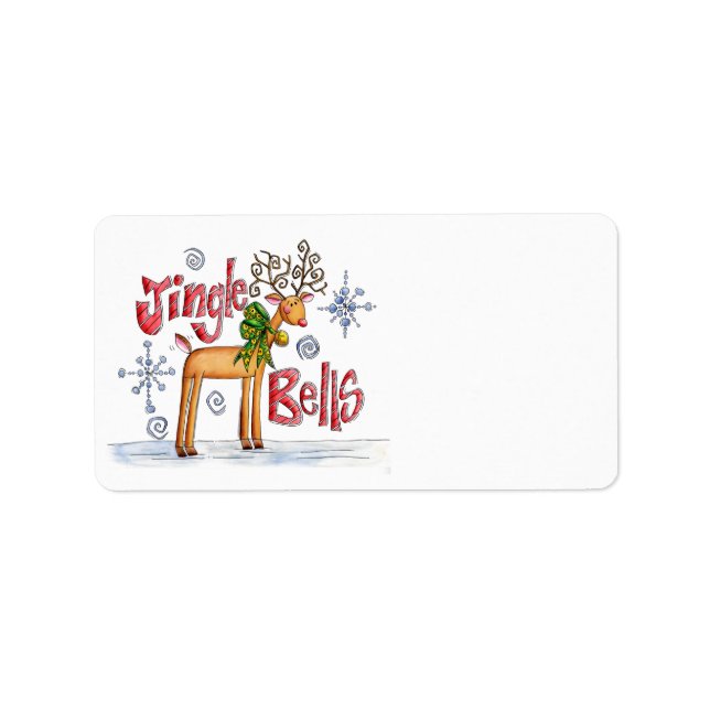 Cute Christmas Reindeer, Jingle Bells Snowflakes Label (Front)