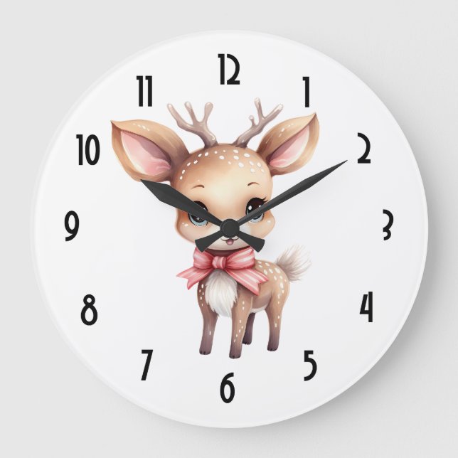  Cute Christmas Reindeer Large Clock (Front)