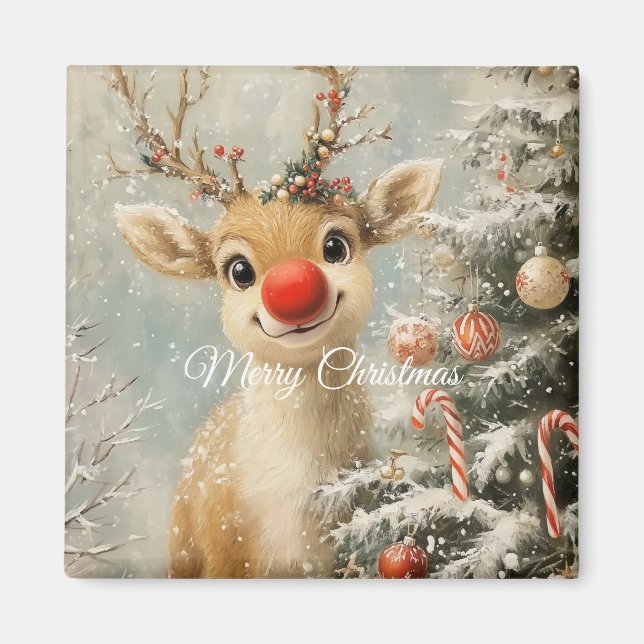 Cute Christmas Reindeer Magnet (Front)