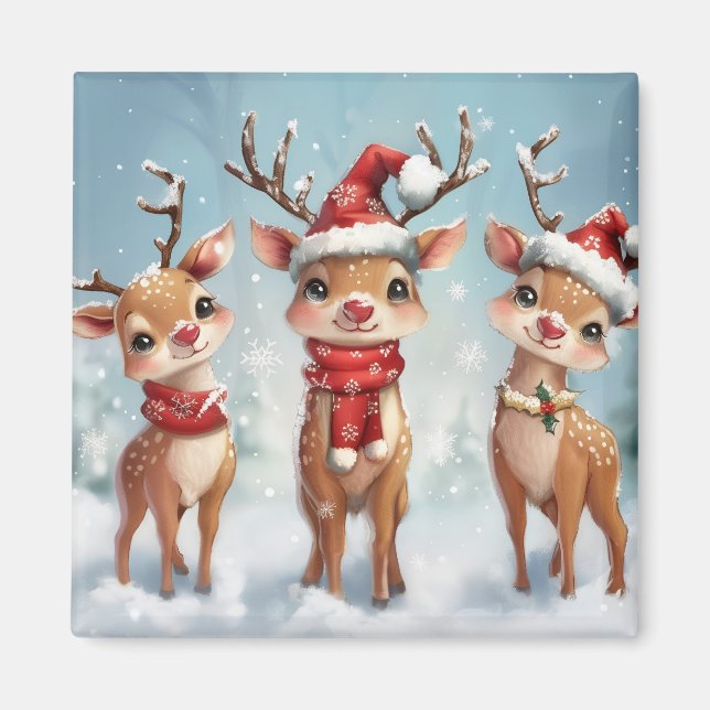 Cute Christmas Reindeer Magnet (Front)