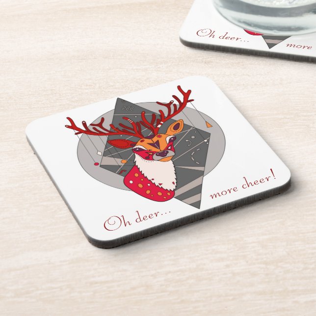 Cute Christmas Reindeer (oh deer... more cheer!) Coaster (Left Side)