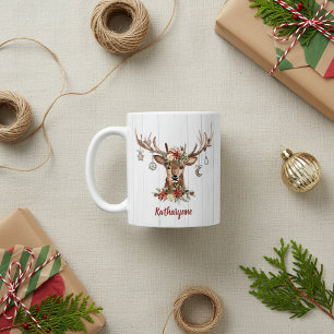 Cute Christmas Reindeer Ornaments   Rustic Wood Coffee Mug