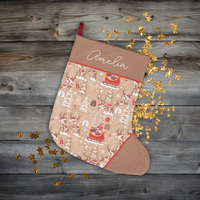 Cute Christmas Reindeer Pattern Personalised  Large Christmas Stocking (Creator Uploaded)