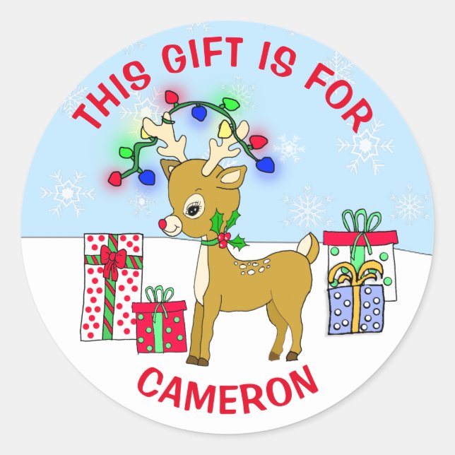 Cute Christmas Reindeer Personalised Gift Tag (Front)