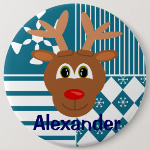 Cute Christmas Reindeer Personalised Stocking Tag 6 Cm Round Badge