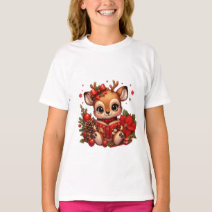 Cute Christmas Reindeer Reading Book T-Shirt