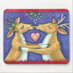 Cute Christmas Reindeer, Romantic Kiss w Mistletoe Mouse Pad<br><div class="desc">Vintage illustration Merry Christmas design featuring a love and romance design with two adorable reindeer kissing under the mistletoe. A heart is between them. A funny,  silly and romantic cartoon design for animal lovers.</div>