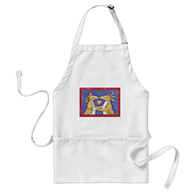 Cute Christmas Reindeer, Romantic Kiss w Mistletoe Standard Apron (Front)
