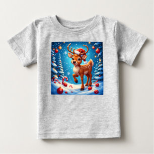 Cute Christmas Reindeer Santa Hat Candy Canes Baby T-Shirt