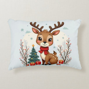 Cute Christmas Reindeer Scene Snowy Forest Decorative Cushion