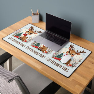 Cute Christmas Reindeer Scene Snowy Forest Desk Mat