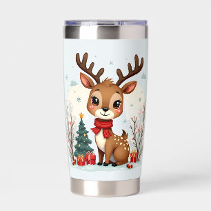 Cute Christmas Reindeer Scene Snowy Forest Insulated Tumbler