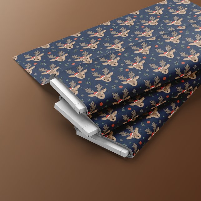 Cute Christmas Reindeer Seamless Pattern | Blue Fabric (Creator Uploaded)