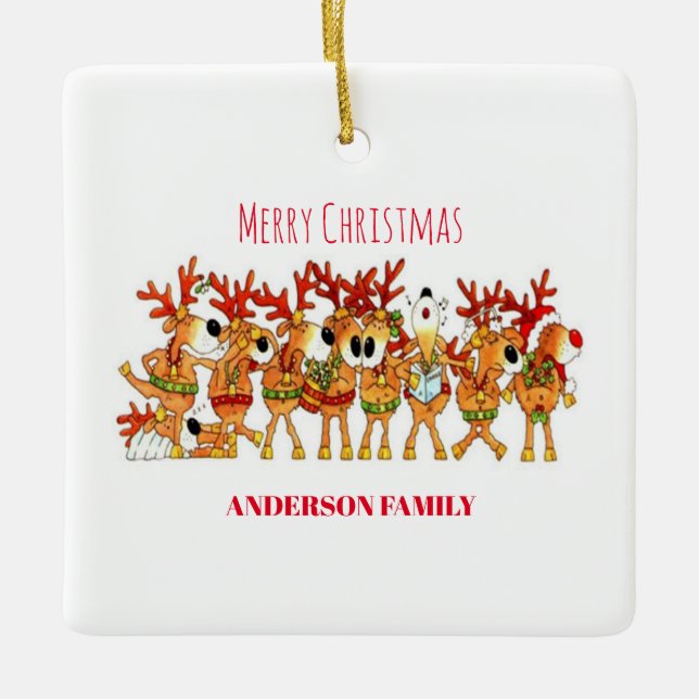 Cute Christmas Reindeer That Are Singing  Ceramic  Ceramic Ornament (Front)
