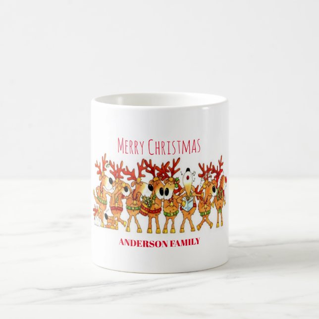 Cute Christmas Reindeer That Are Singing   Coffee Mug (Center)