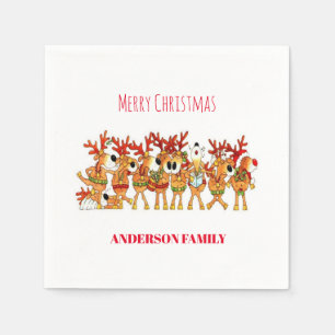 Cute Christmas Reindeer That Are Singing      Napkin