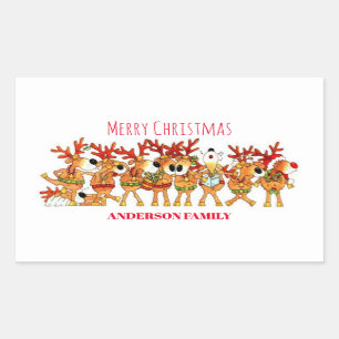 Cute Christmas Reindeer That Are Singing Rectangular Sticker