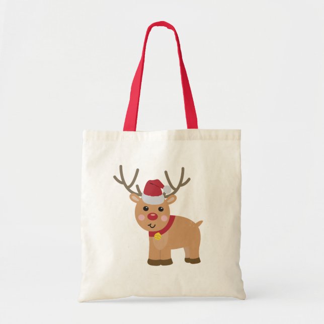 Cute Christmas Reindeer Tote Bag (Front)