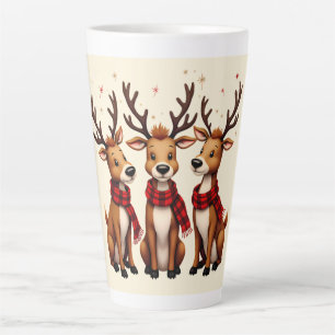 Cute Christmas Reindeer Trio with Plaid Scarves Latte Mug