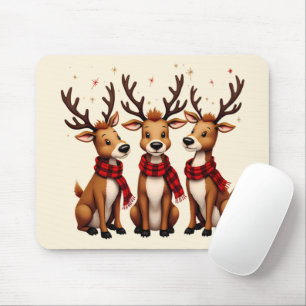 Cute Christmas Reindeer Trio with Plaid Scarves Mouse Pad