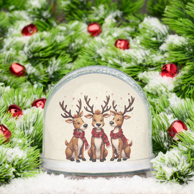 Cute Christmas Reindeer Trio with Plaid Scarves Snowglobe (Christmas)