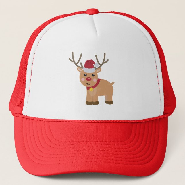 Cute Christmas Reindeer Trucker Hat (Front)