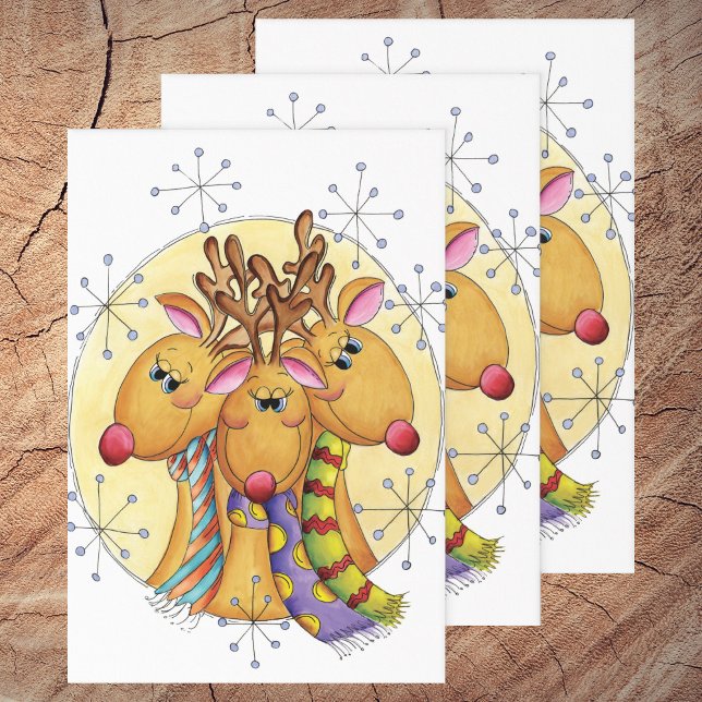 Cute Christmas Reindeer Wearing Scarves with Stars Wrapping Paper Sheet (Creator Uploaded)