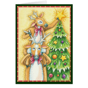 Cute Christmas Reindeer With Christmas Tree Star