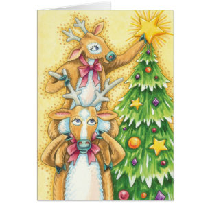 Cute Christmas Reindeer With Christmas Tree Star