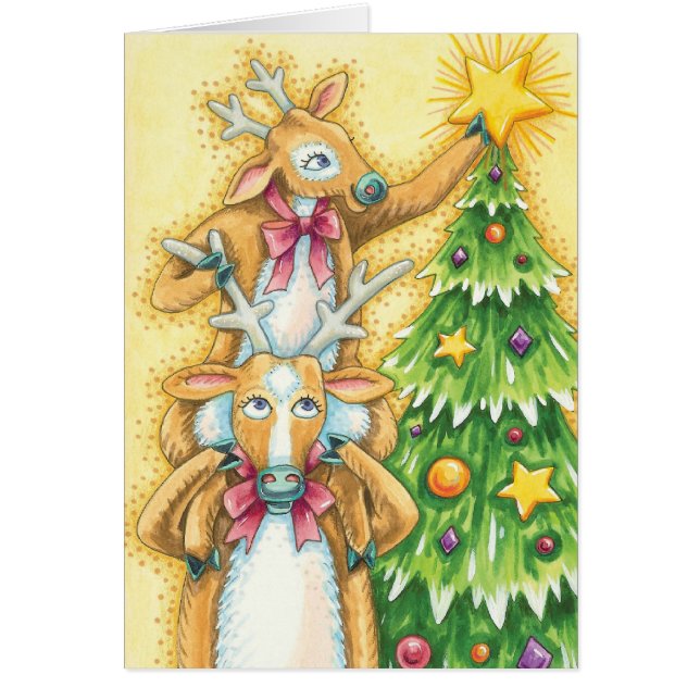 Cute Christmas Reindeer With Christmas Tree Star (Front)