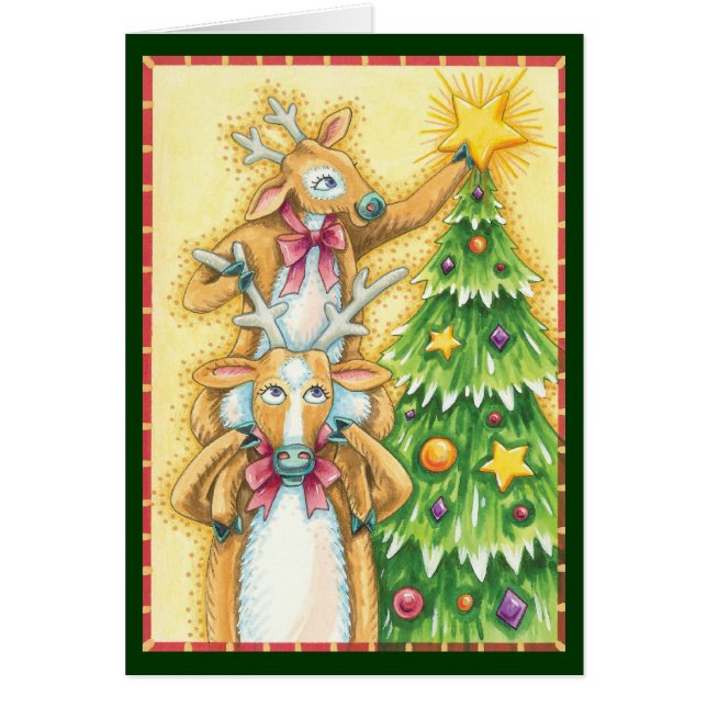 Cute Christmas Reindeer With Christmas Tree Star (Front)