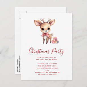 Cute Christmas Reindeer with Holiday Gifts Party Invitation Postcard