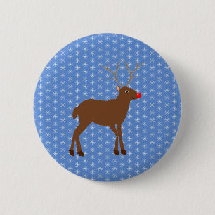 Cute Christmas Reindeer with Red Nose 6 Cm Round Badge