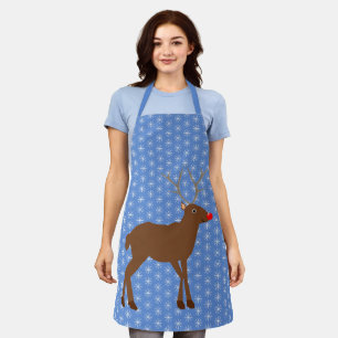 Cute Christmas Reindeer with Red Nose Apron