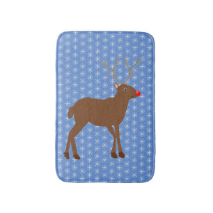 Cute Christmas Reindeer with Red Nose Bath Mat