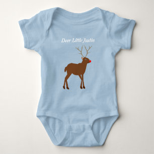 Cute Christmas Reindeer with Red Nose Custom Baby Bodysuit