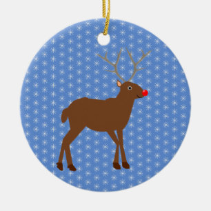 Cute Christmas Reindeer with Red Nose Custom Ceramic Ornament