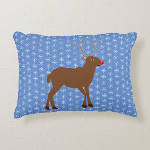 Cute Christmas Reindeer with Red Nose Custom Decorative Cushion