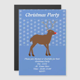 Cute Christmas Reindeer with Red Nose Custom Magnetic Invitation