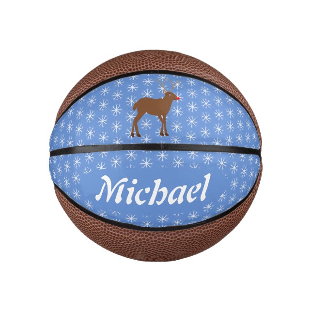 Cute Christmas Reindeer with Red Nose Custom Mini Basketball (Front)
