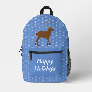 Cute Christmas Reindeer with Red Nose Custom Printed Backpack