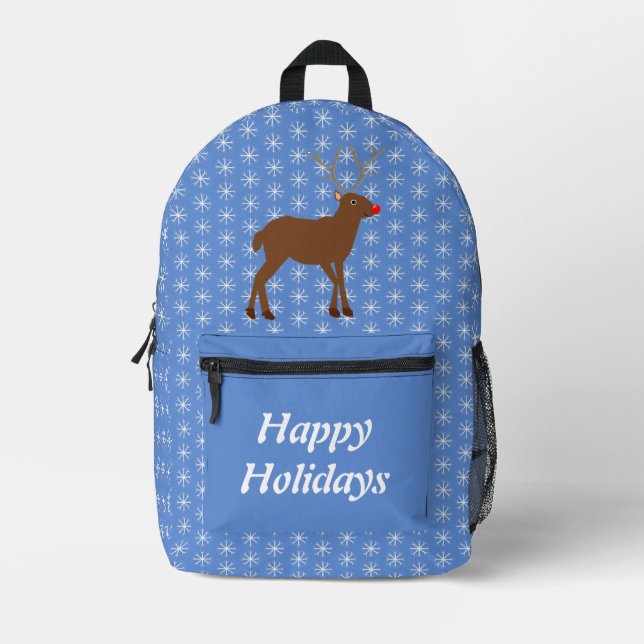 Cute Christmas Reindeer with Red Nose Custom Printed Backpack (Front)