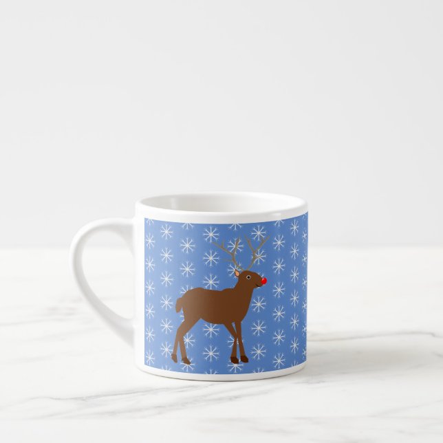 Cute Christmas Reindeer with Red Nose  Espresso Cup (Left)