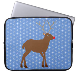 Cute Christmas Reindeer with Red Nose Laptop Sleeve
