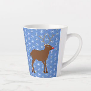 Cute Christmas Reindeer with Red Nose Latte Mug