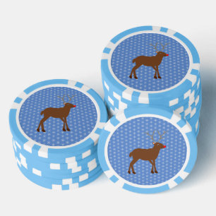 Cute Christmas Reindeer with Red Nose Poker Chips