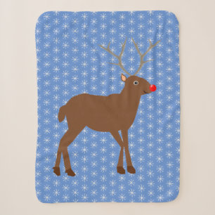 Cute Christmas Reindeer with Red Nose Sherpa Blanket
