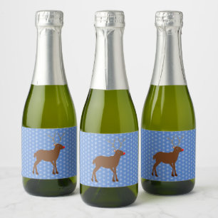 Cute Christmas Reindeer with Red Nose Sparkling Wine Label