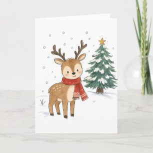 Cute Christmas Reindeer with Red Scarf Card